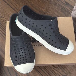 Native Black Perforated Sneakers with White Soles